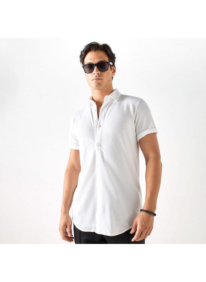 Iconic Iconic Textured Shirt with Spread Collar and Short Sleeves  - Image 1