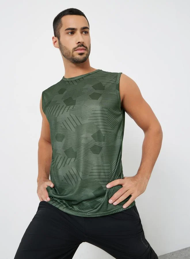 Styli Active Olive Men Camo Print Quick Dry Textured Tank