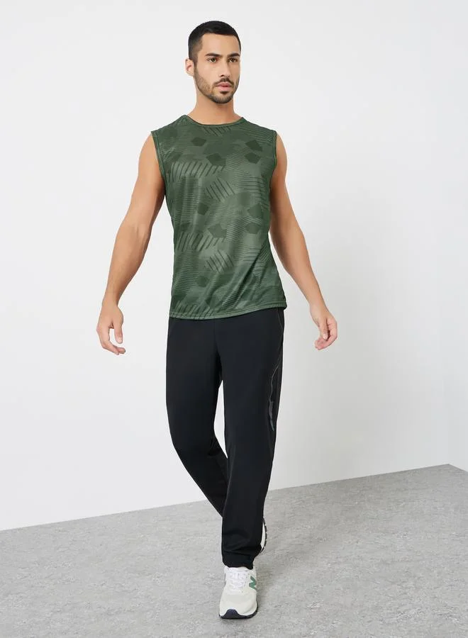 Styli Active Olive Men Camo Print Quick Dry Textured Tank