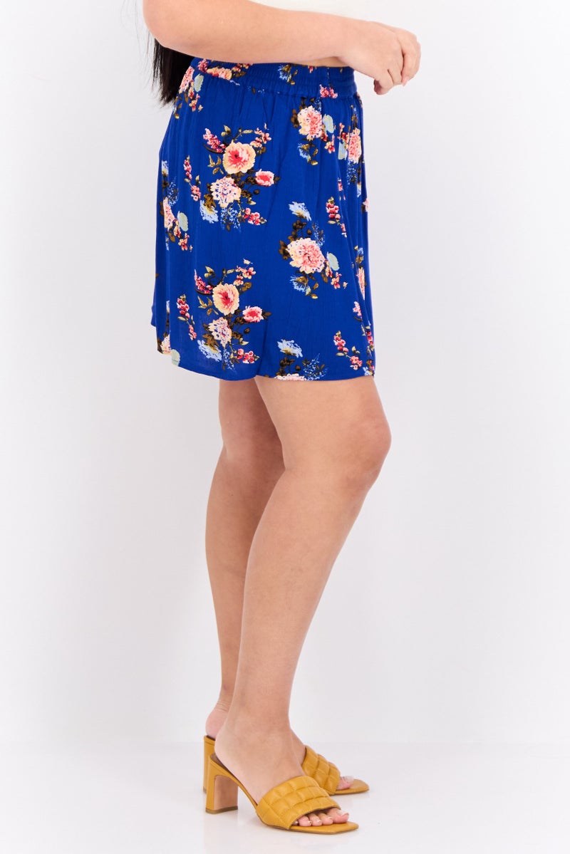 Vila Women Floral Print Mini Skirts, Royal Blue - Image 2