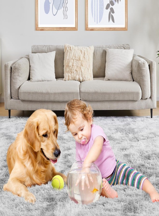 Puremy Ultra Soft Rugs for Living Room, 5x7 Inch, Tie Dye, Light Grey, Fluffy Plush Rug for Bedroom, Non-Slip Floor Rug for Kids Room, Bedside, Playroom, Hallway, - Image 5