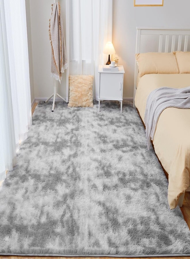 Puremy Ultra Soft Rugs for Living Room, 5x7 Inch, Tie Dye, Light Grey, Fluffy Plush Rug for Bedroom, Non-Slip Floor Rug for Kids Room, Bedside, Playroom, Hallway, - Image 4