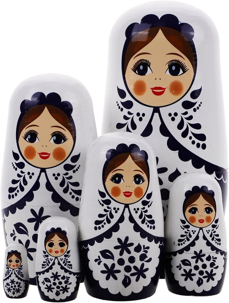 Vaguelly Vaguelly Russian Nesting Dolls Wood Matryoshka Stacking Set of 6 Black and White Halloween Nesting Dolls Handmade Matryoshka Toys Stacking Toys  - Image 1