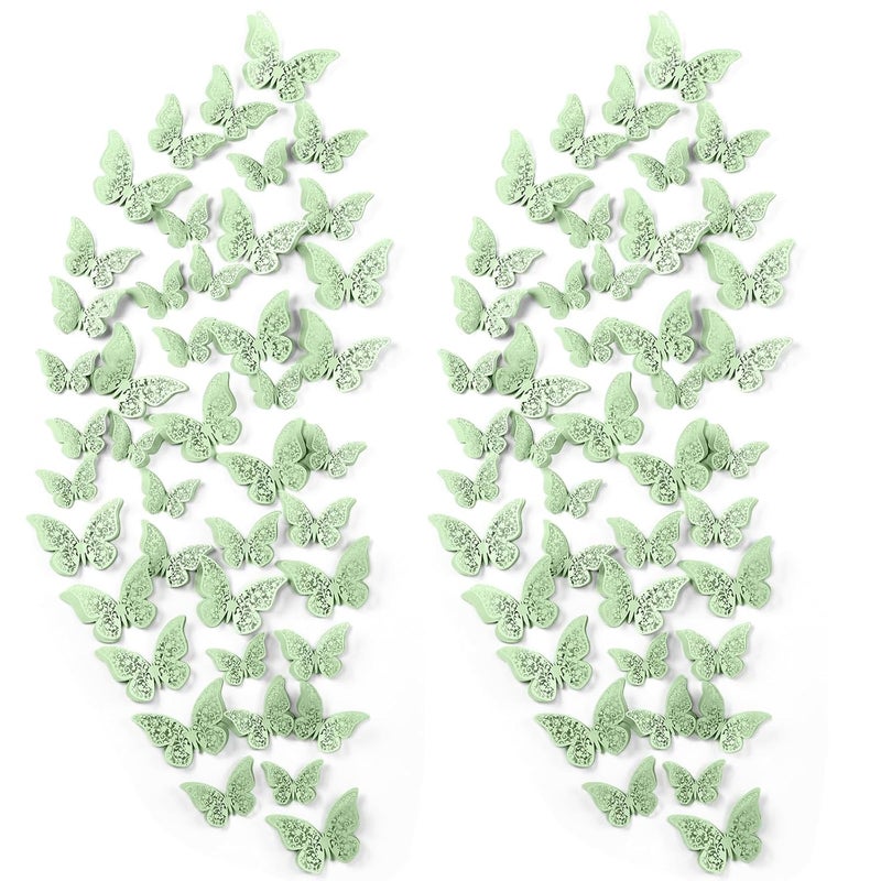 Outus 120 Pieces Green 3D Layered Butterfly Wall Decor Removable Butterfly Stickers Hollow Mural Decals for Birthday Cake Decorations Crafts Bouquet Flower Arrangements - Image 1