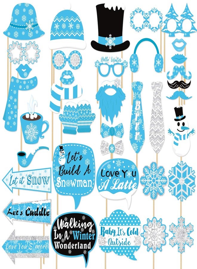 Bessmoso Snowflake Photo Booth Props 38 Pcs Frozen Party Decorations Winter Wonderland Party Favor for Holiday Party Christmas Party Supplies - Image 1