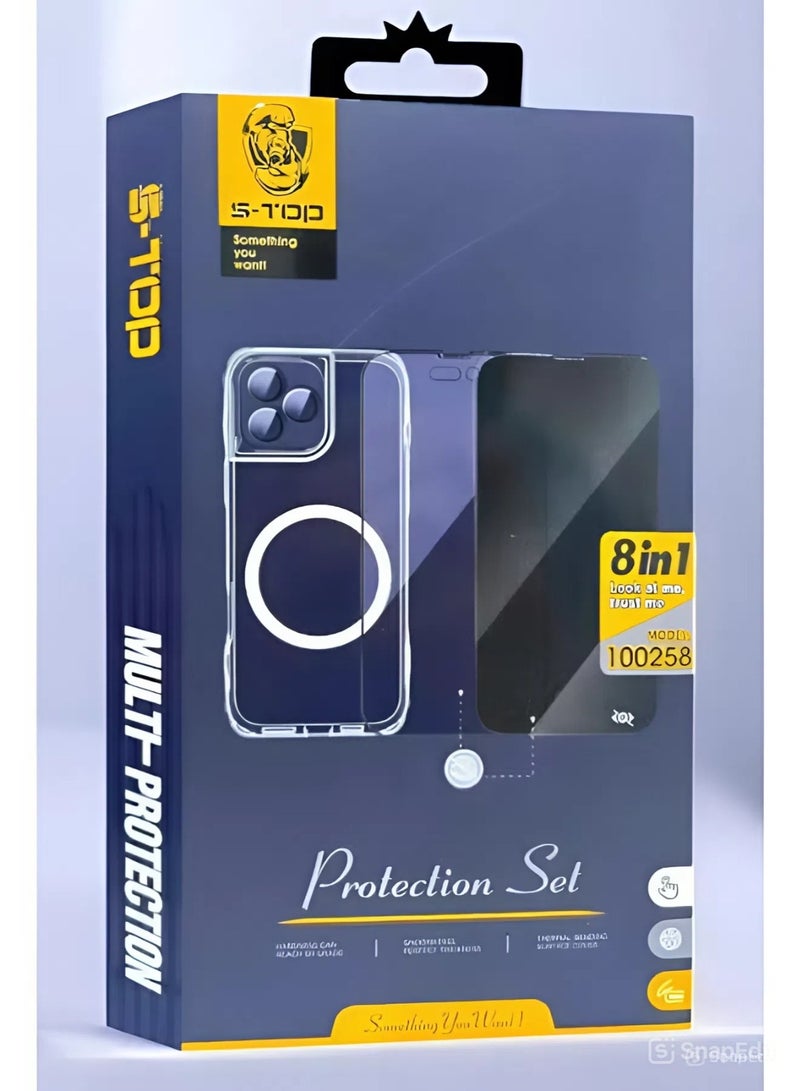 اس-توب بكج الحماية الكاملة لـ آيفون 16 برو ماكس (iPhone 16 Pro Max) مع حماية شاشة للخصوصية (لقافة) و كفر يدعم الشحن اللاسلكي (MagSafe) حماية كاملة لجهازك ضد الخدوش والسقوط (8in1), البكج الجديد و الأصلي من S-TOP - Image 1