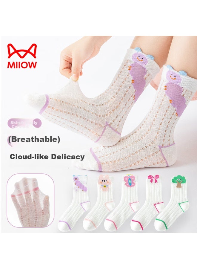 MIIOW Children's Socks For Girls Summer Thin Mid-calf Socks For Baby Girls, Casual Socks - Image 1