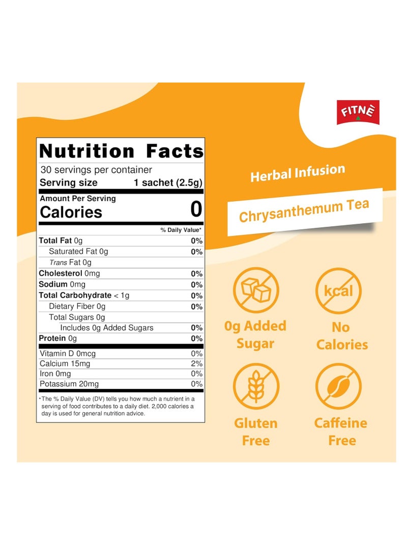 FITNE Chrysanthemum Herbal Tea Senna Infusion Smooth Mild Soothing Beverage Natural Gentle Detox Cleanse No Calories Caffeine Free, 30 Tea Bags - Image 3