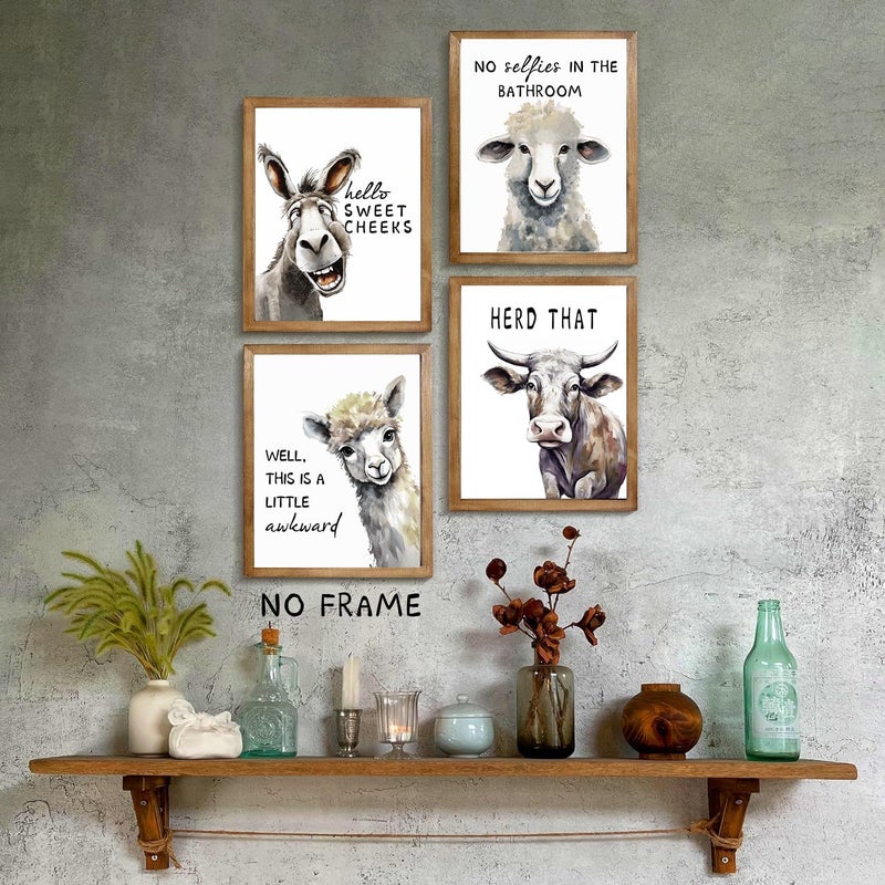 NIIORTY Funny Animal Wall Art Prints Bathroom Decor, Bathroom Quotes Wall Art, Watercolor Donkey Alpaca Sheep Cow Canvas Posters for Restroom Farmhouse Decor, Set of 4-8x10 inches Unframed - Image 4