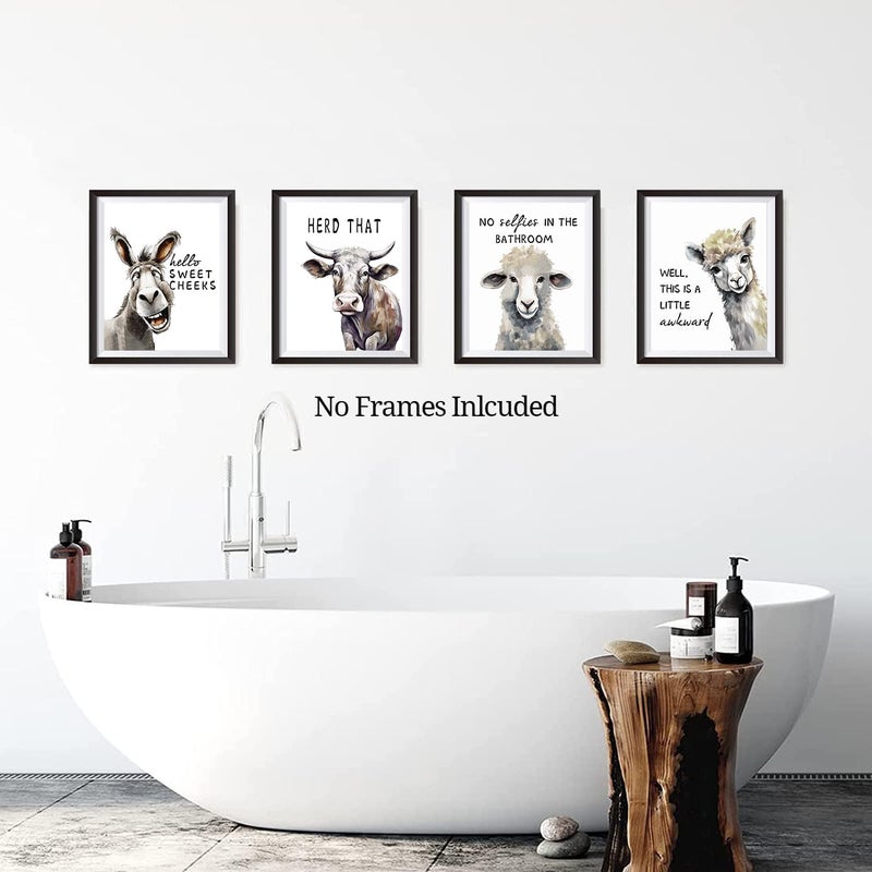 NIIORTY Funny Animal Wall Art Prints Bathroom Decor, Bathroom Quotes Wall Art, Watercolor Donkey Alpaca Sheep Cow Canvas Posters for Restroom Farmhouse Decor, Set of 4-8x10 inches Unframed - Image 2