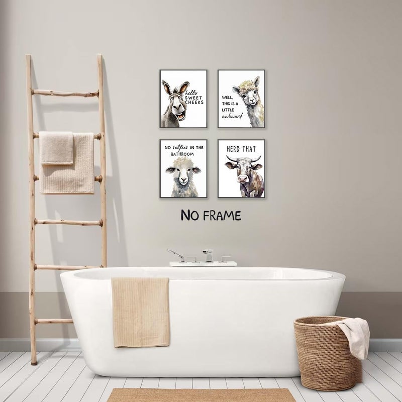 NIIORTY Funny Animal Wall Art Prints Bathroom Decor, Bathroom Quotes Wall Art, Watercolor Donkey Alpaca Sheep Cow Canvas Posters for Restroom Farmhouse Decor, Set of 4-8x10 inches Unframed - Image 5