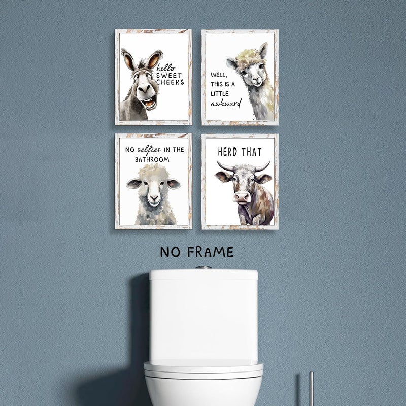 NIIORTY Funny Animal Wall Art Prints Bathroom Decor, Bathroom Quotes Wall Art, Watercolor Donkey Alpaca Sheep Cow Canvas Posters for Restroom Farmhouse Decor, Set of 4-8x10 inches Unframed - Image 3