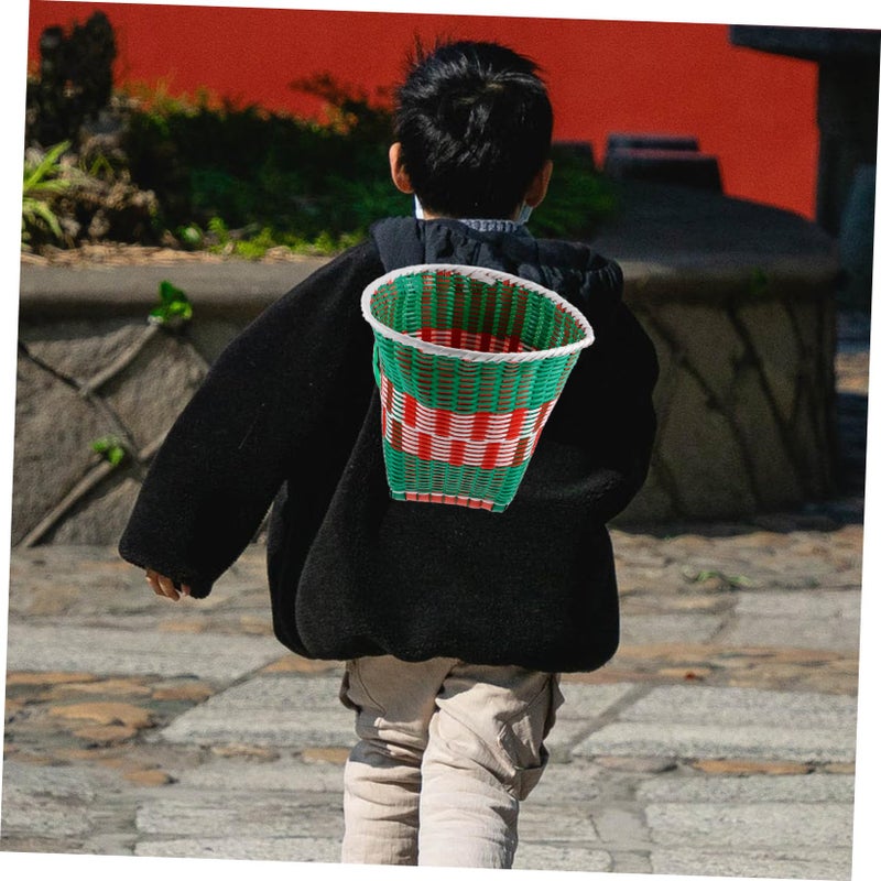 Green Woven Plastic Storage Basket Multi Functional Knapsack For Outdoor Picnics Nursery Organization - Image 5