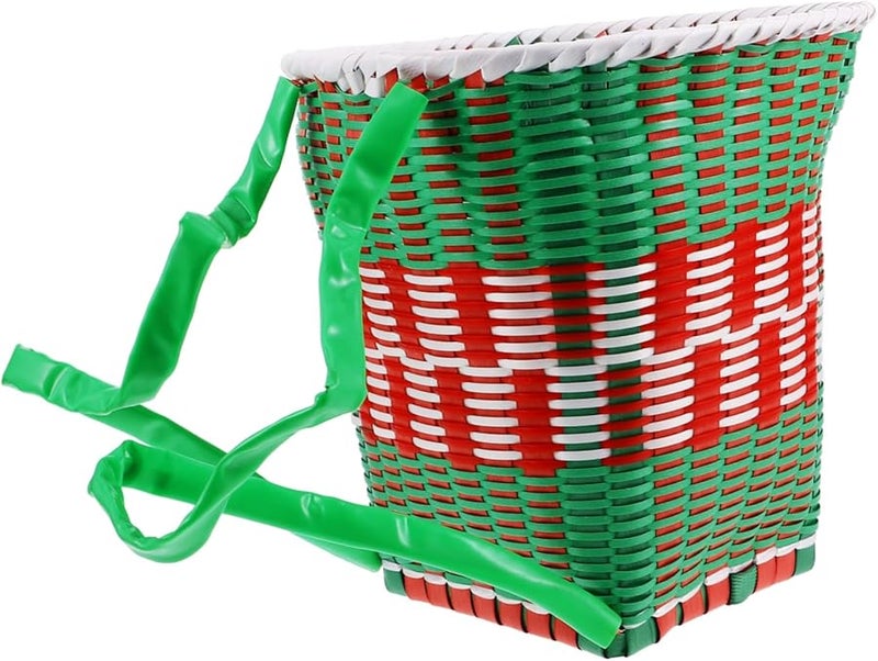 Green Woven Plastic Storage Basket Multi Functional Knapsack For Outdoor Picnics Nursery Organization - Image 1