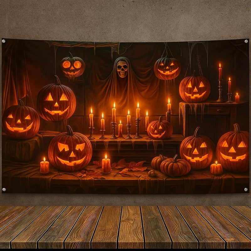 KatchOn XtraLarge Spooky Halloween Backdrop 72x44 Inch Pumpkin Halloween Decorations Indoor Outdoor Pumpkin Decor Scary Backdrop Spooky Decorations - Image 2