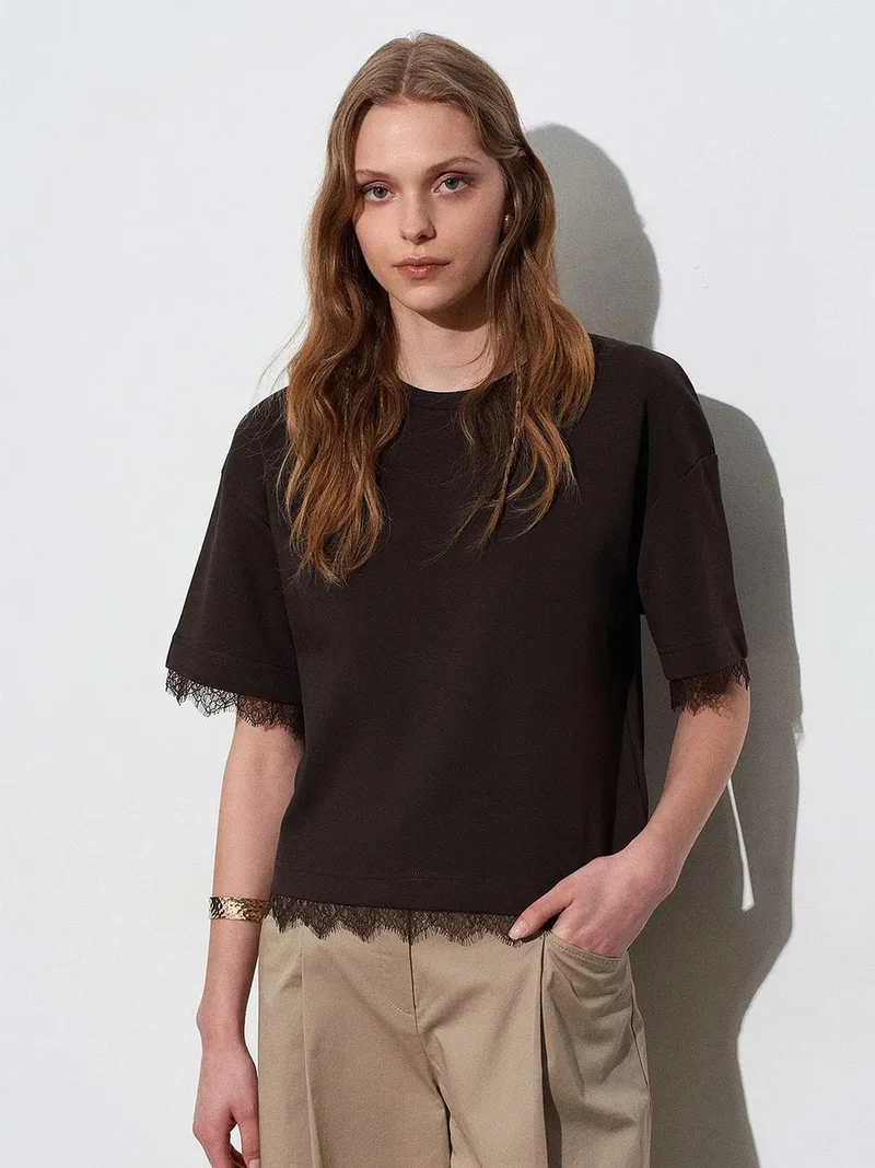 ديلفين DILVIN Women's Cotton Elastane Crew Neck T-Shirt