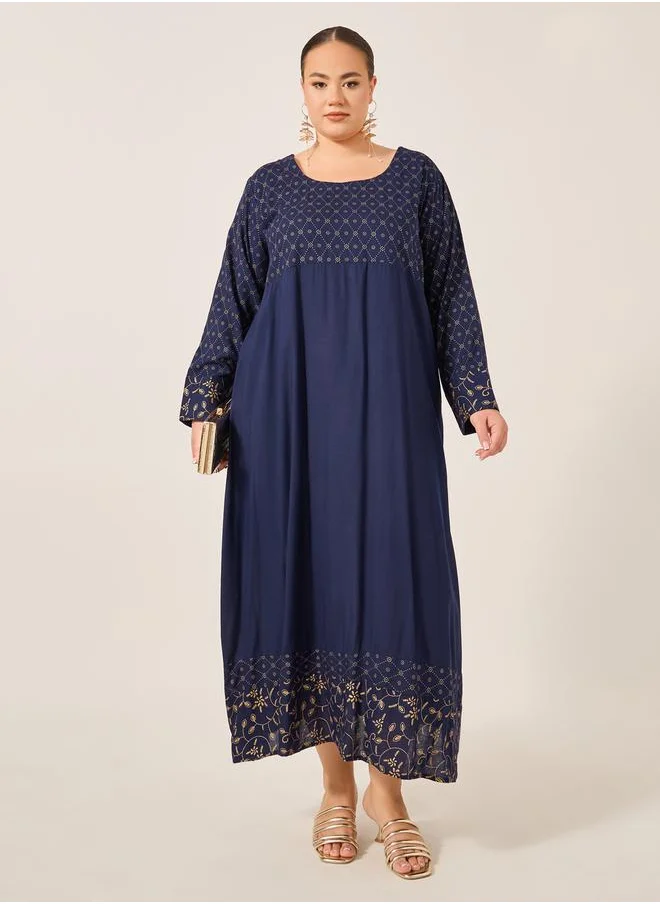 ستايلي Embroidered Round Neck A-Line Jalabyia