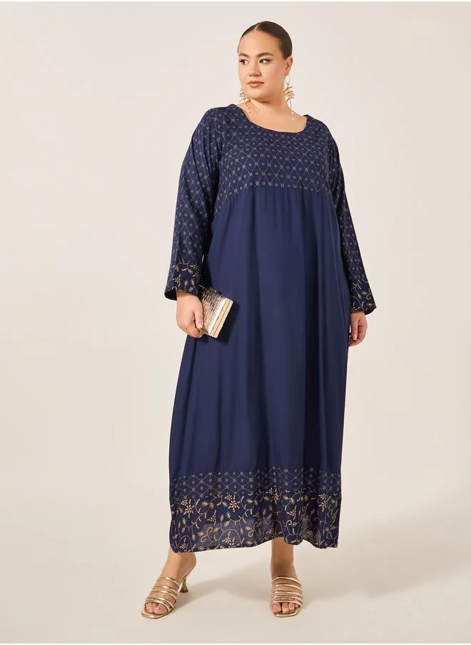 ستايلي Embroidered Round Neck A-Line Jalabyia