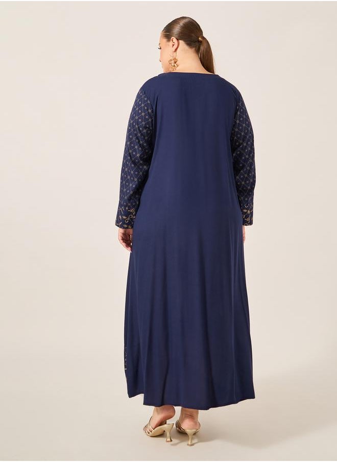 Styli Embroidered Round Neck A-Line Jalabyia  - Image 5