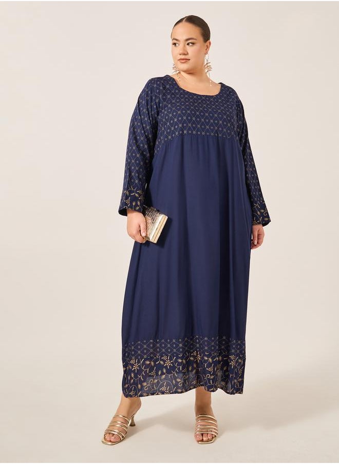 Styli Embroidered Round Neck A-Line Jalabyia  - Image 1