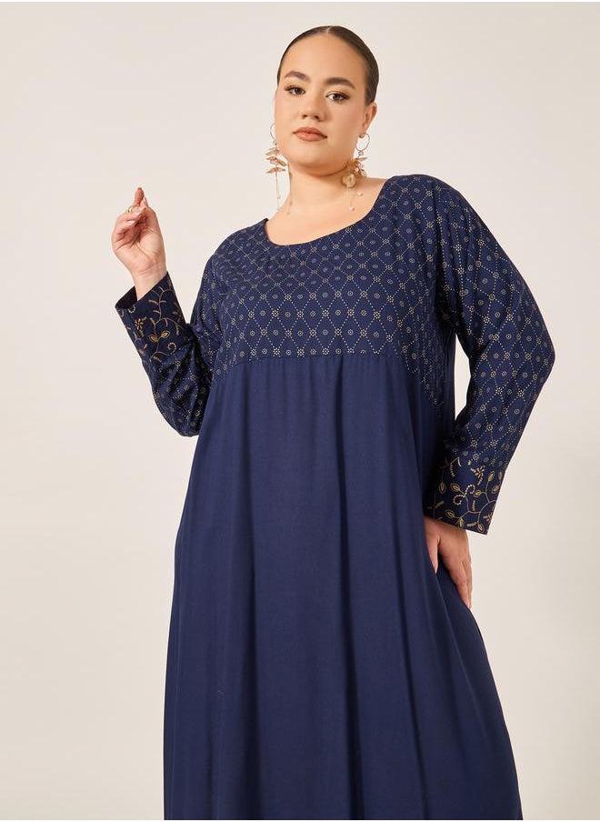 Styli Embroidered Round Neck A-Line Jalabyia  - Image 3