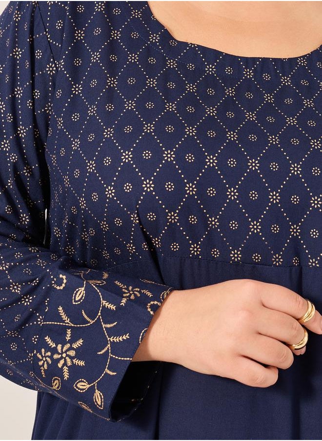 Styli Embroidered Round Neck A-Line Jalabyia  - Image 4