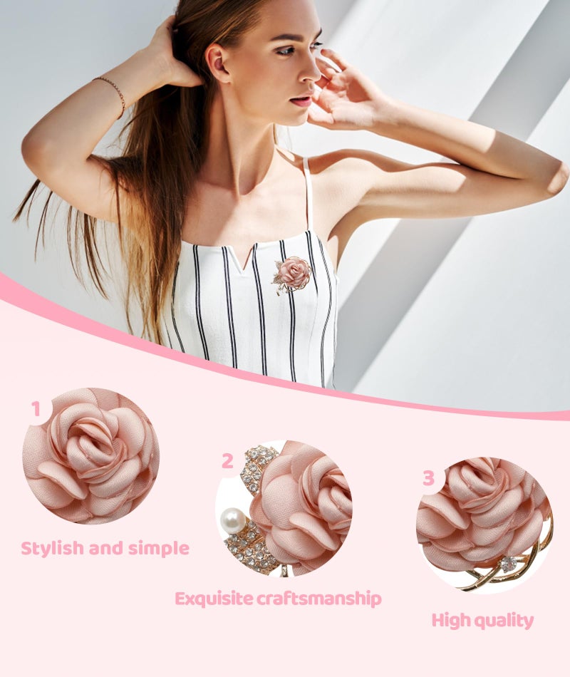 Plexaris Brooches for Women, Elegant Camellia Pearl Brooch, Floral Pin for Dresses and Scarves, Pink Flower Brooch for Special Occasions - Image 2