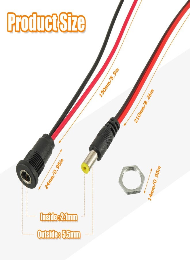 HUAREW 6 Pcs 5.5 x 2.1mm DC Power Jack Threaded Female Panel Mount Barrel Connector Adapter Kit with Waterproof Cover Cap - Image 2
