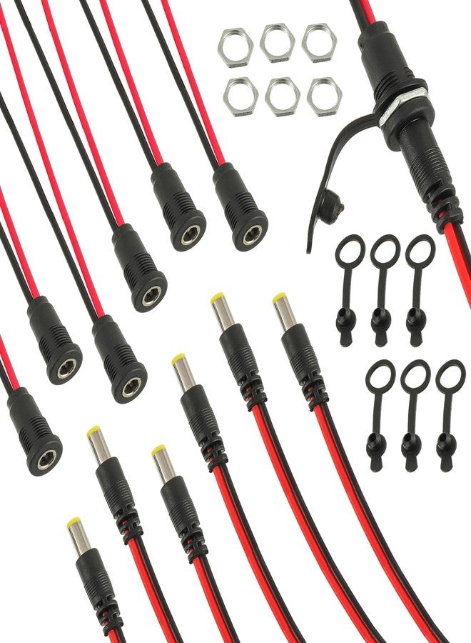 HUAREW 6 Pcs 5.5 x 2.1mm DC Power Jack Threaded Female Panel Mount Barrel Connector Adapter Kit with Waterproof Cover Cap - Image 1
