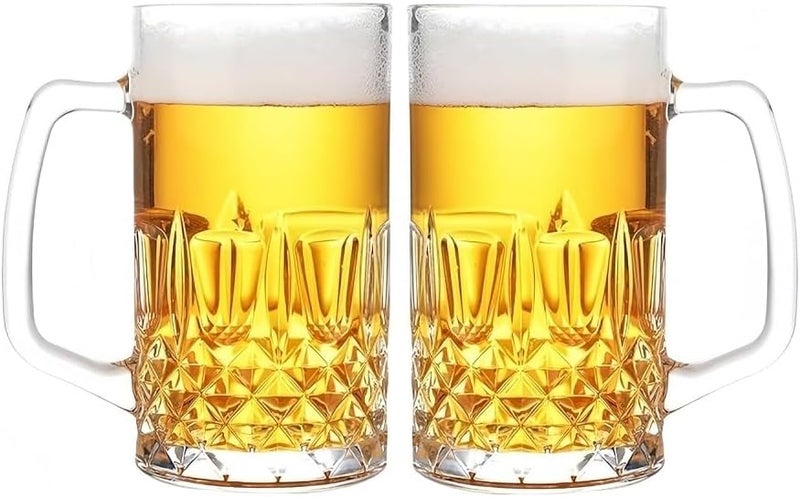 Komost 25oz Plastic Beer Mugs with Handles Set of 2, Clear Resuable Large Beer Stein Drinking Cups for Freezer, Ideal for Party Bar Home Hotel - Image 1