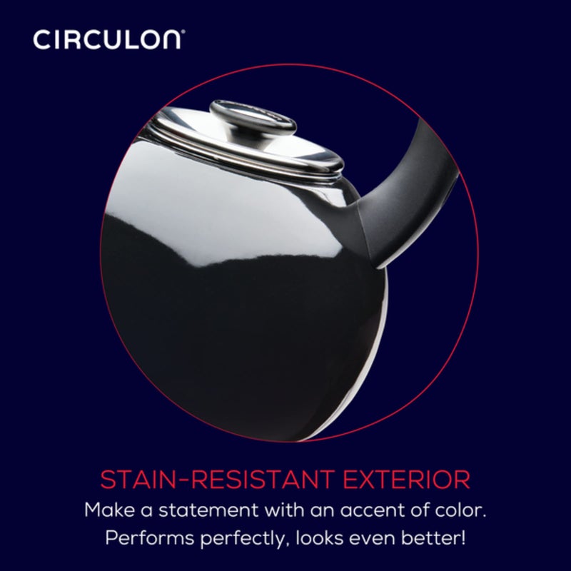 Circulon Enamel on Steel Whistling Teakettle/Teapot With Flip-Up Spout, 2 Quart - Black - Image 4