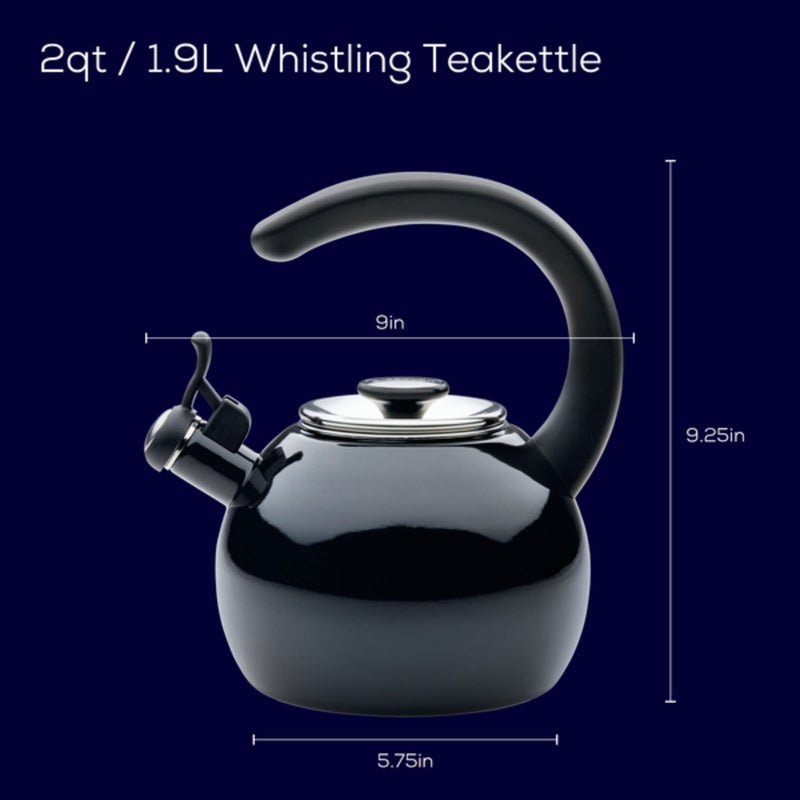 Circulon Enamel on Steel Whistling Teakettle/Teapot With Flip-Up Spout, 2 Quart - Black - Image 2