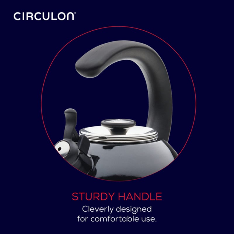 Circulon Enamel on Steel Whistling Teakettle/Teapot With Flip-Up Spout, 2 Quart - Black - Image 5