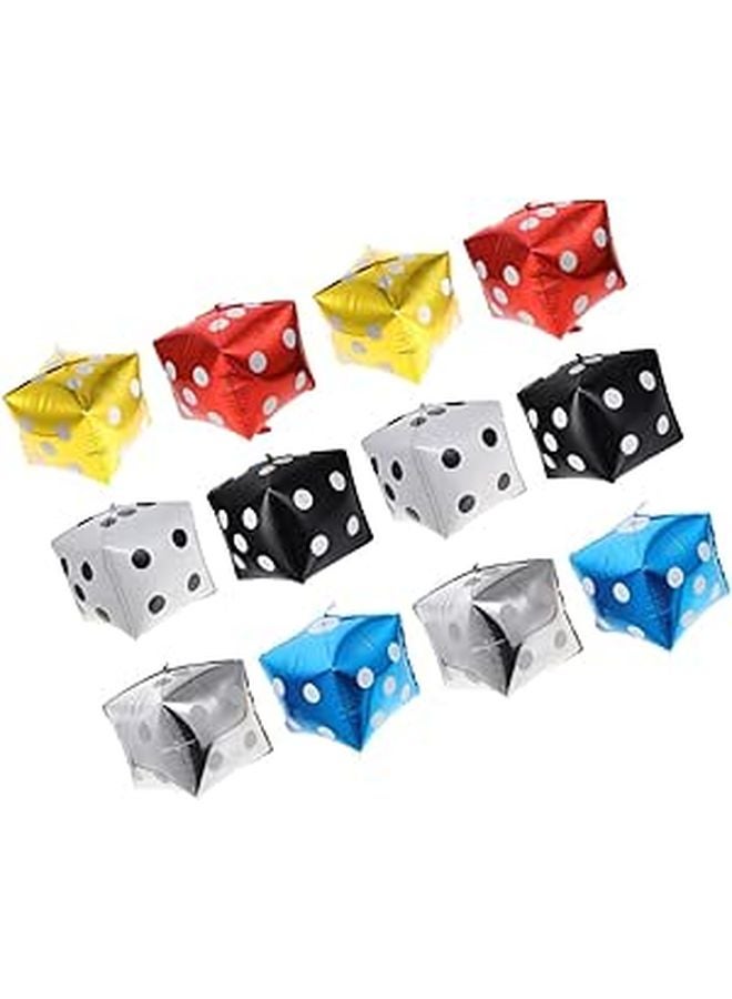 12Pcs Metallic Dice Balloons Gold Silver Black White Red Blue For Party Decorations - Image 1
