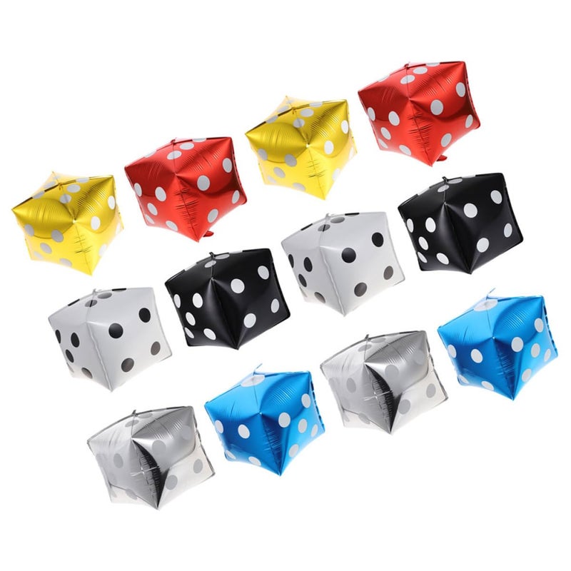 12Pcs Metallic Dice Balloons Gold Silver Black White Red Blue For Party Decorations - Image 2