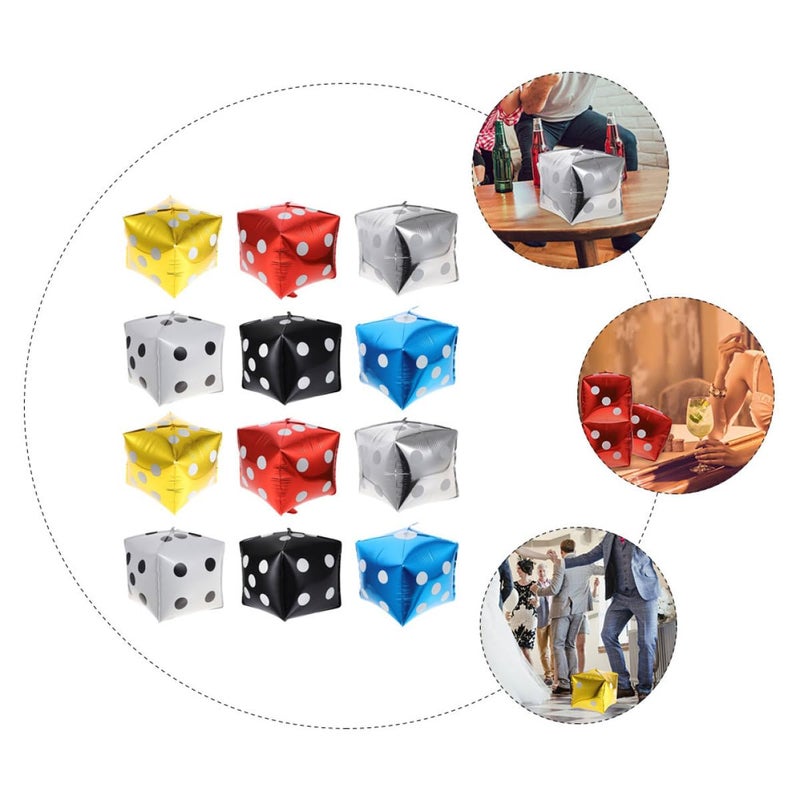 12Pcs Metallic Dice Balloons Gold Silver Black White Red Blue For Party Decorations - Image 4