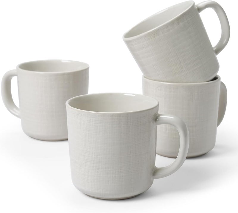 famiware Moonlight Coffee Mug Set of 4 - 14oz White Mugs with Linen Finish - Image 1