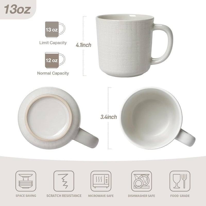 famiware Moonlight Coffee Mug Set of 4 - 14oz White Mugs with Linen Finish - Image 3