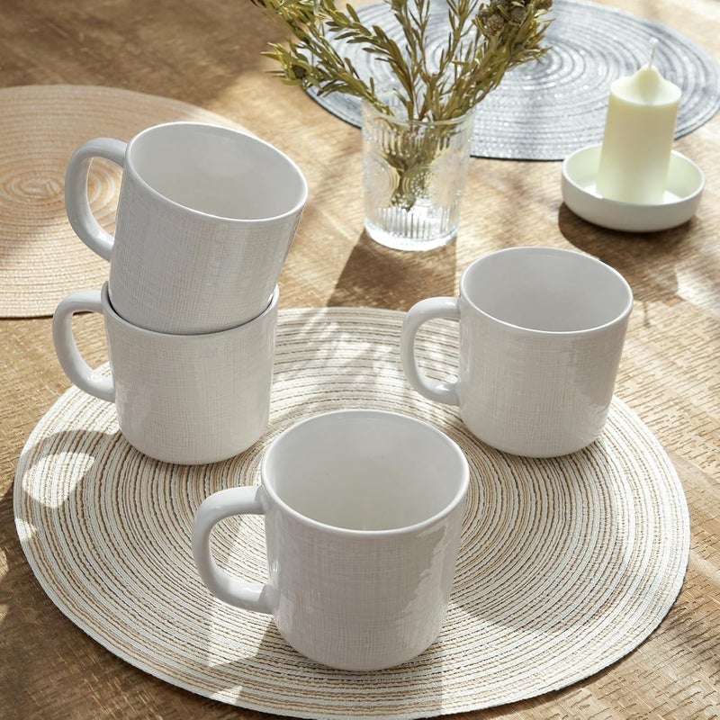 famiware Moonlight Coffee Mug Set of 4 - 14oz White Mugs with Linen Finish - Image 5