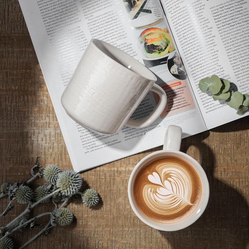 famiware Moonlight Coffee Mug Set of 4 - 14oz White Mugs with Linen Finish - Image 2