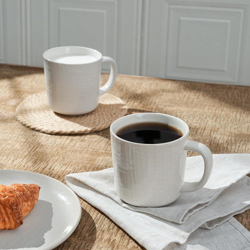famiware Moonlight Coffee Mug Set of 4 - 14oz White Mugs with Linen Finish - Image 4