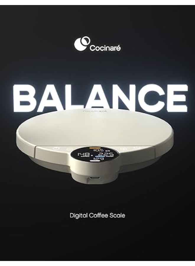 الكوكيناري Here is the **Arabic translation** for your product (clean, Noon-ready):  **ميزان قهوة رقمي Cocinare Balance – تحكم دقيق مع 3 أوضاع (مساعدة التخمير، الوزن، المنافسة)، ميزان مطبخ رقمي للقهوة والمواد الصغيرة حتى 3000 جرام (أبيض كلاسيكي)** - Image 2