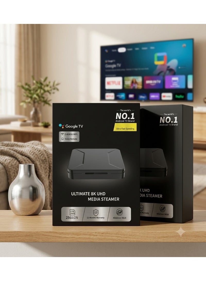مشغل وسائط ذكي بدقة 8K UHD يعمل بنظام أندرويد مع جهاز تحكم صوتي وGoogle TV وواي فاي ثنائي النطاق وسعة تخزين 256 جيجابايت - Image 1