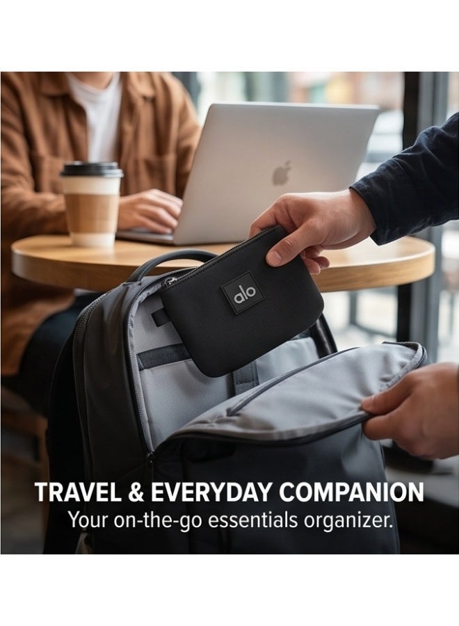 Alo Minimalist Neoprene Zipper Pouch Wallet – Compact & Lightweight EDC Coin Purse, Portable Storage Bag for Keys, Cards, Earbuds & Travel Essentials – Black - Image 2