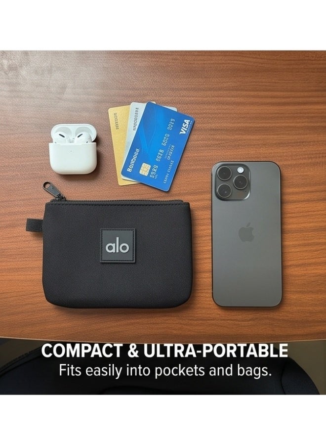 Alo Minimalist Neoprene Zipper Pouch Wallet – Compact & Lightweight EDC Coin Purse, Portable Storage Bag for Keys, Cards, Earbuds & Travel Essentials – Black - Image 4