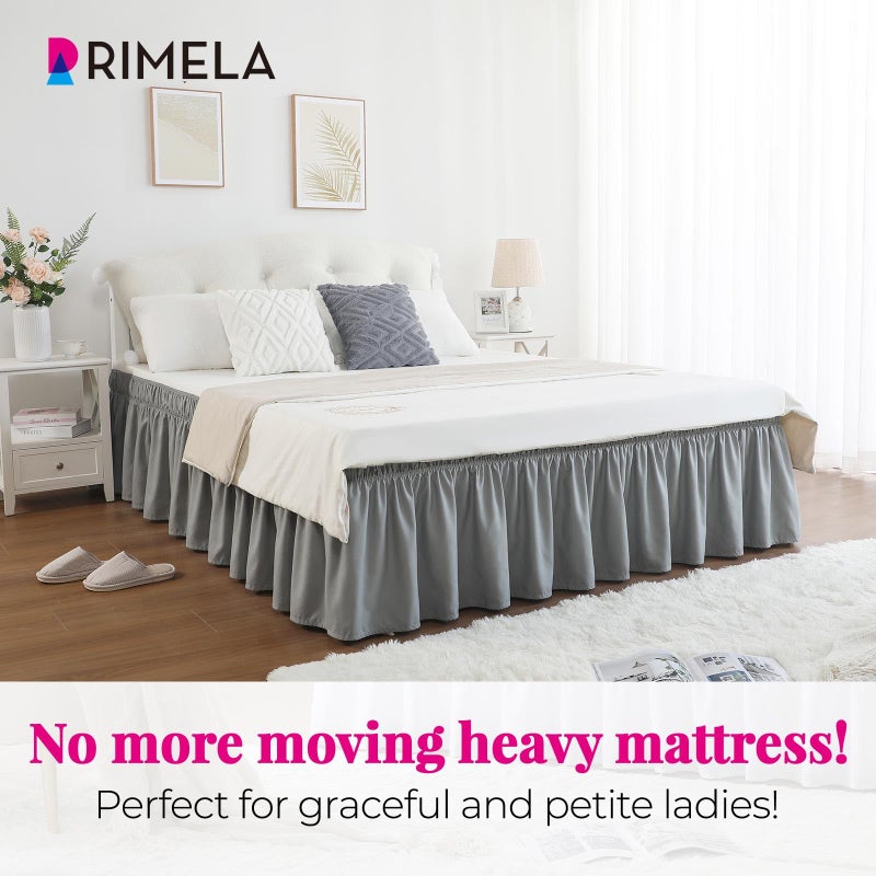 RIMELA Grey Queen Size Bed Skirt 15 Inch Drop,Elastic Bed Skirting, Light Gray Bedskirt for Adjustable Bed Base and Frame, Lightweight Wrap Around Dust Ruffle - Image 2