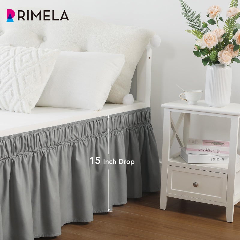 RIMELA Grey Queen Size Bed Skirt 15 Inch Drop,Elastic Bed Skirting, Light Gray Bedskirt for Adjustable Bed Base and Frame, Lightweight Wrap Around Dust Ruffle - Image 3