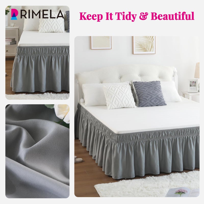 RIMELA Grey Queen Size Bed Skirt 15 Inch Drop,Elastic Bed Skirting, Light Gray Bedskirt for Adjustable Bed Base and Frame, Lightweight Wrap Around Dust Ruffle - Image 5