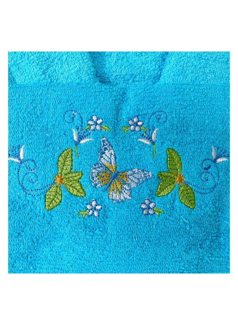 My VITA 6-Piece Turkish Terry Cotton Family Bathrobe Set with Matching Bath Towels and Hand Towels in Gift Box Sky Blue/Off White - Image 4