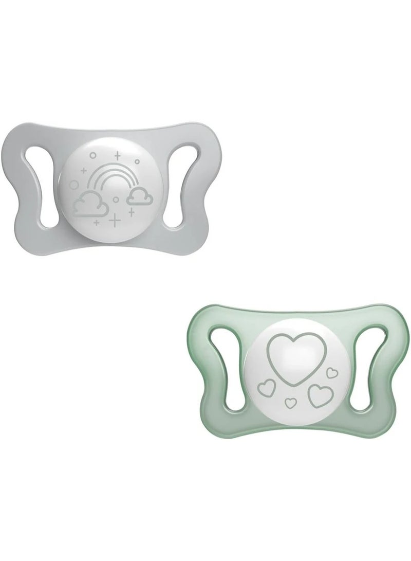 Chicco Physio Micrò Glow in the Dark Pacifier 0-2m Green/Grey x2 - Image 1